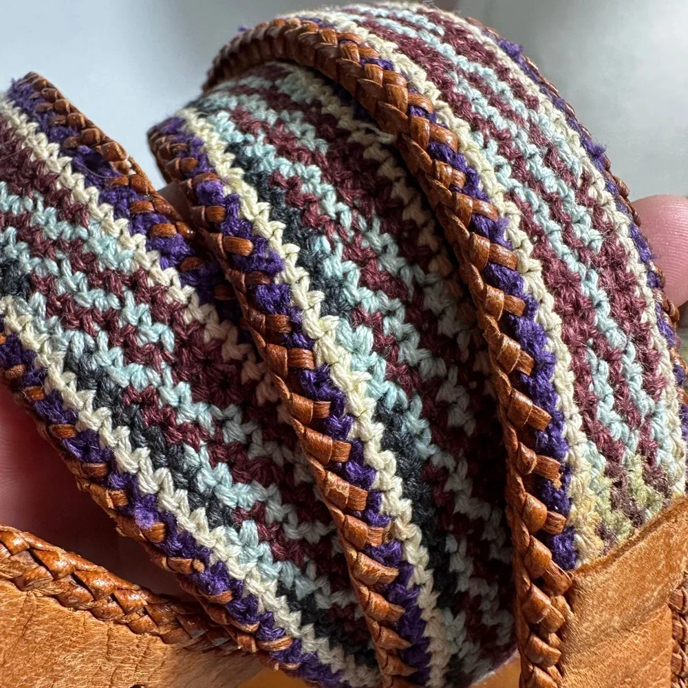 Woven Leather Belt Unisex 38 Brown Good‎ Boho Geometric Guatemala